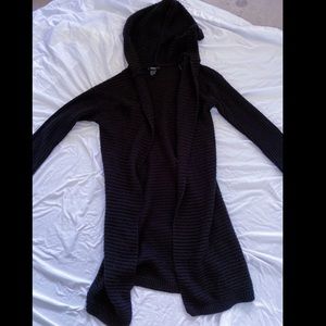 Black Knit Hooded Cardigan